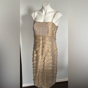 Willow Glenn New York Gold Metallic Tiered Strapless Dress